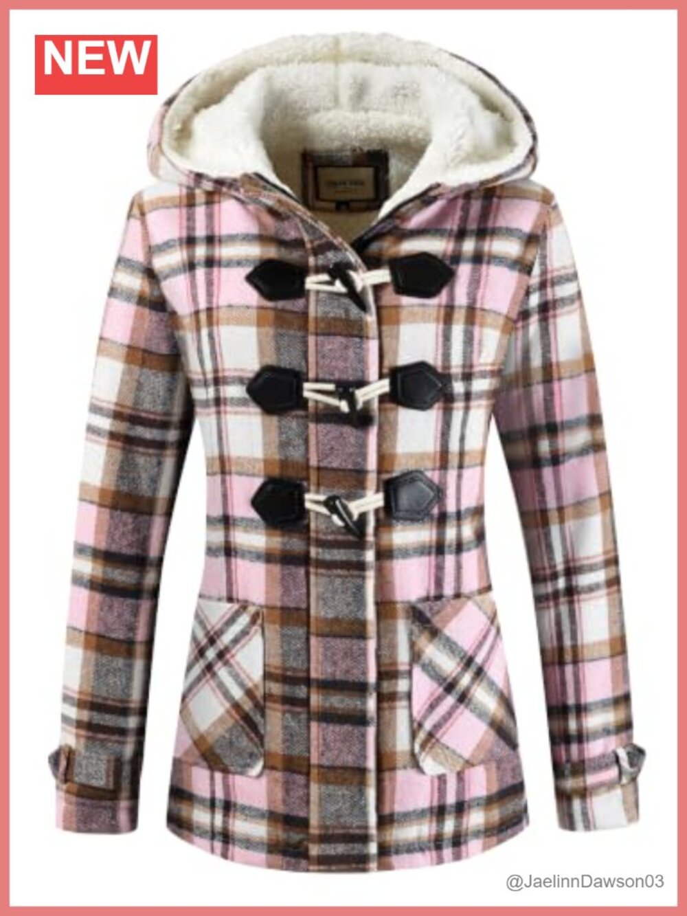 Women's Hooded Plaid Flannel Sherpa Lined Toggle Jacket